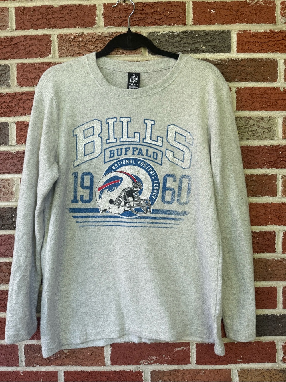 Buffalo Bills Gray Crewneck Sweatshirt with Helmet Graphic